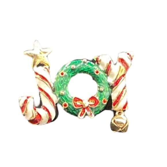 Holiday "Joy" Enamel Pin With Star & Bell Accents - Picture 4 of 5